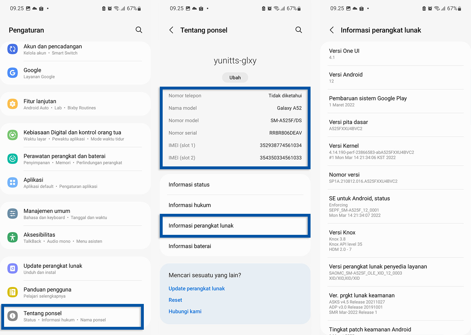 Cek tipe HP Samsung dari menu Pengaturan