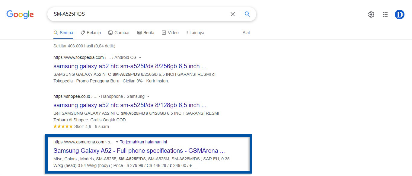 Ketikan nomor model HP Samsung
