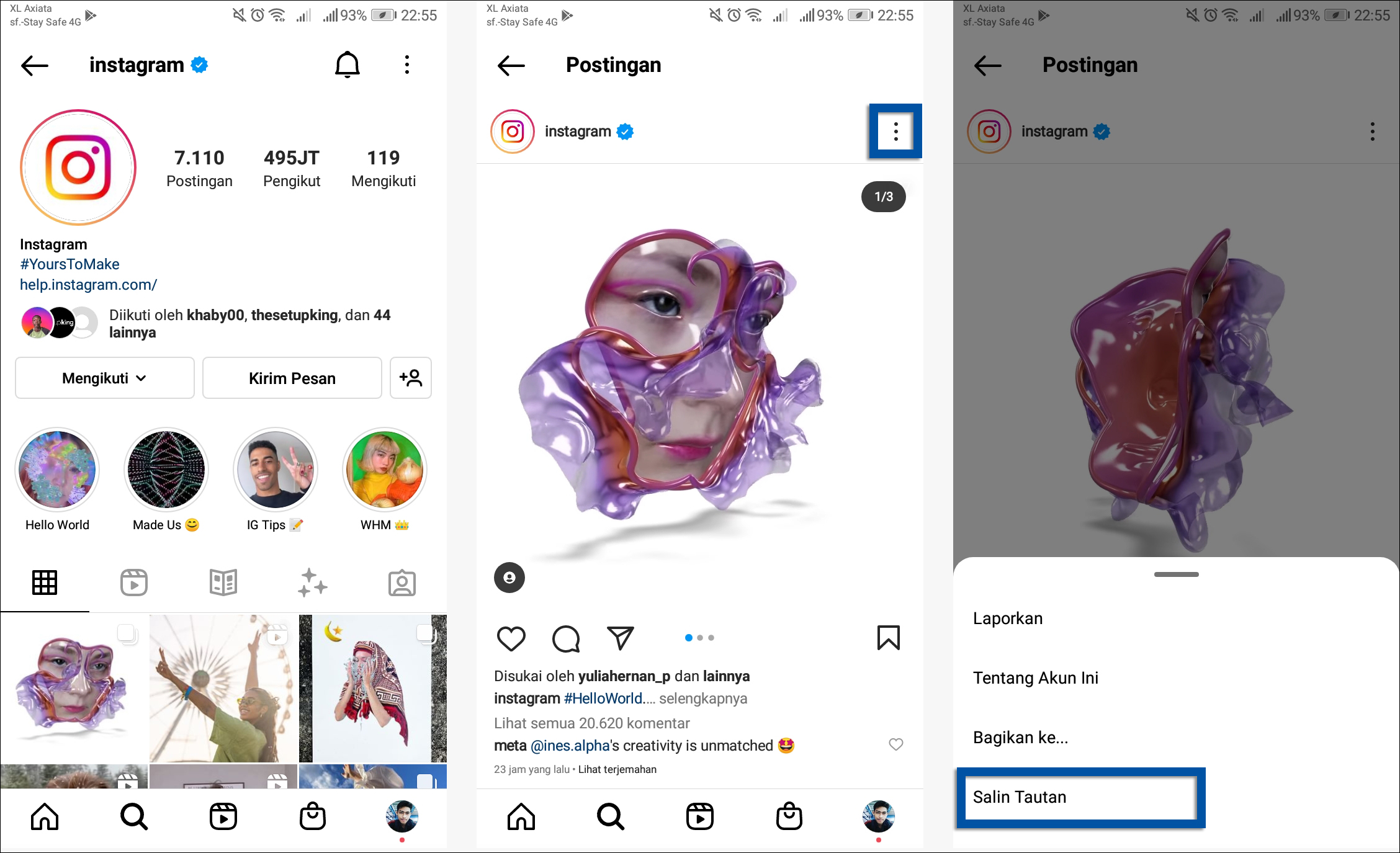 Salin URL foto dan video Instagram