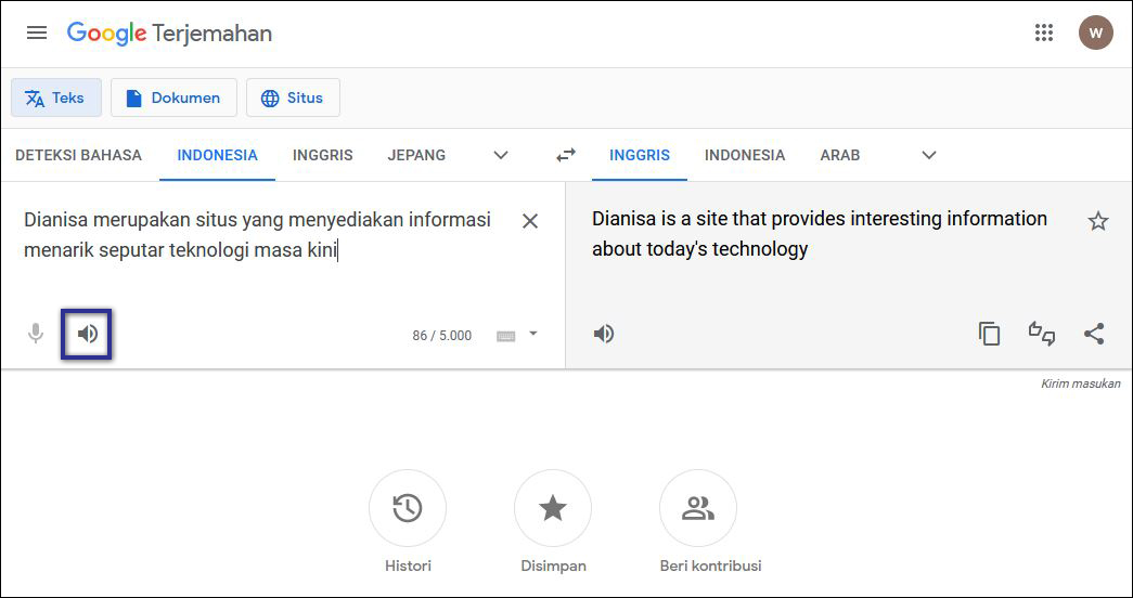 Speaker Google Translate Browser