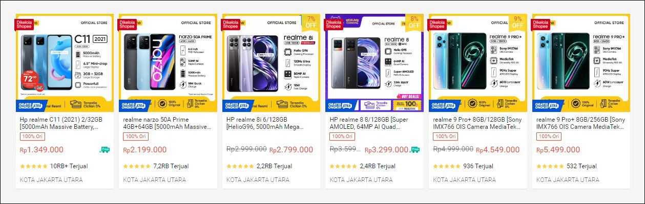 Beli HP Realme Shopee