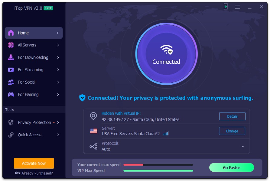Connected iTop VPN
