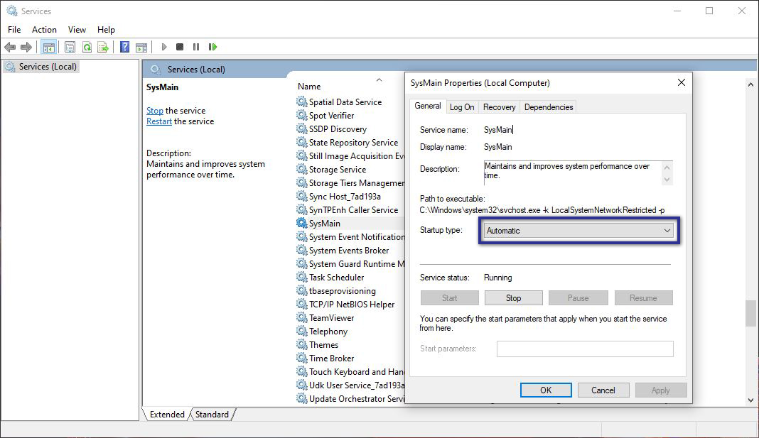Disable Service SysMain