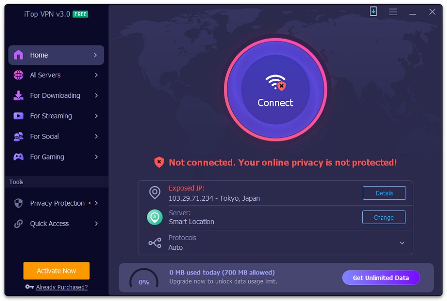 Not-Connected iTop VPN