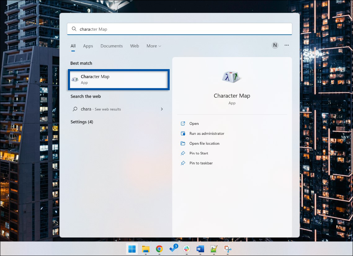 1 Buka aplikasi Character Map