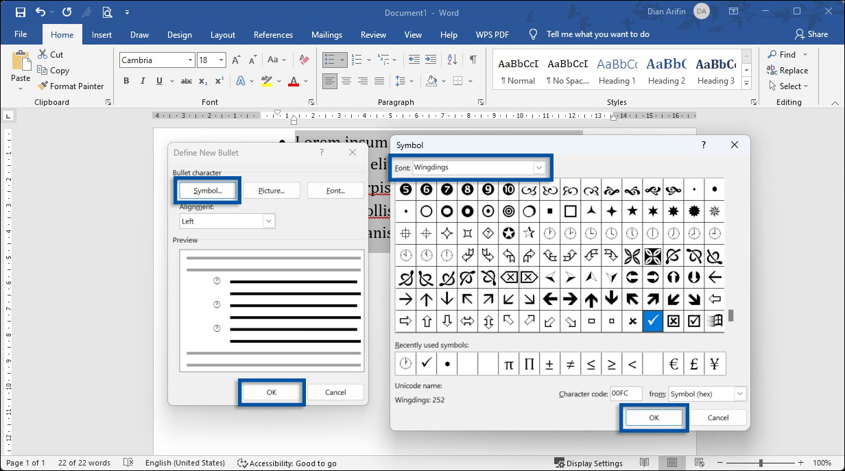 2 Atur daftar ke simbol ceklis