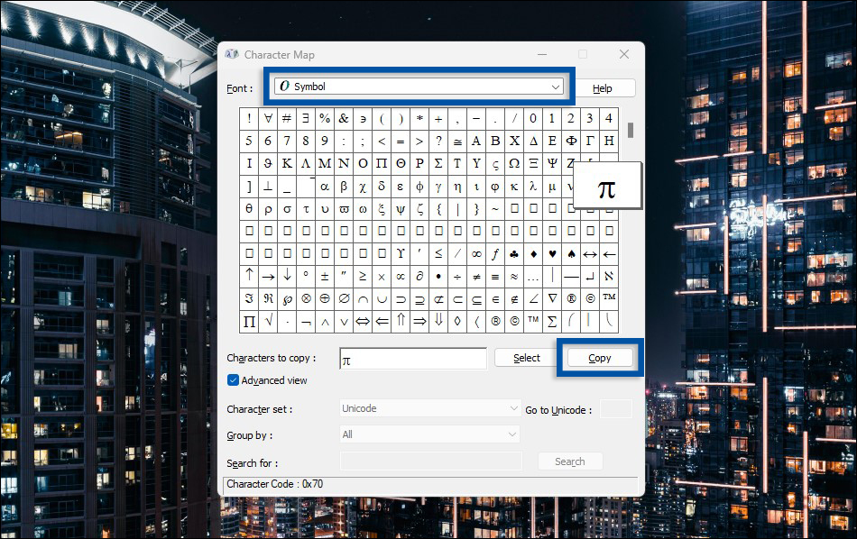 2 Cari dan pilih simbol Pi