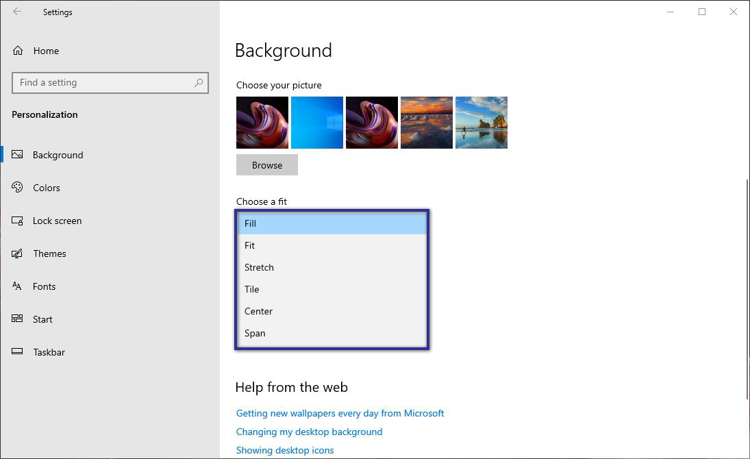 Choose Fit Wallpaper Windows 10