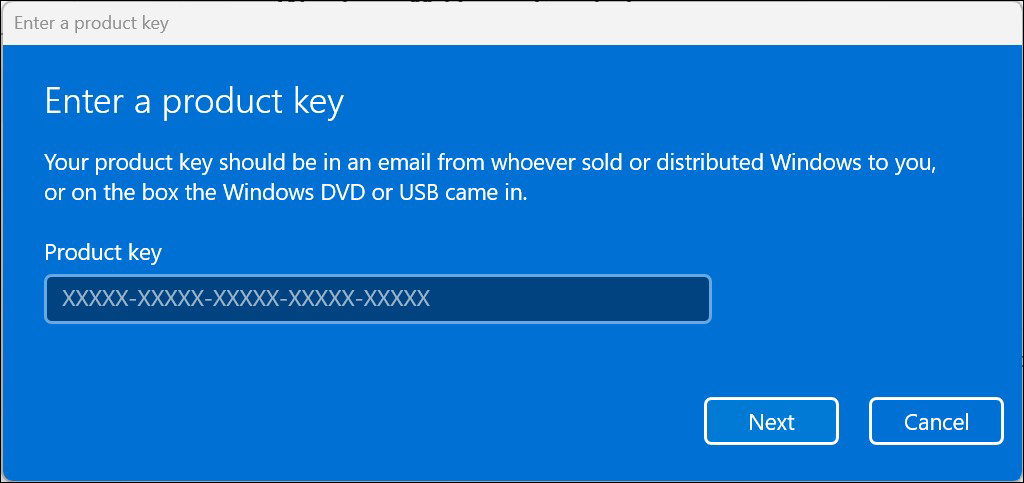Enter Product Key Windows 11