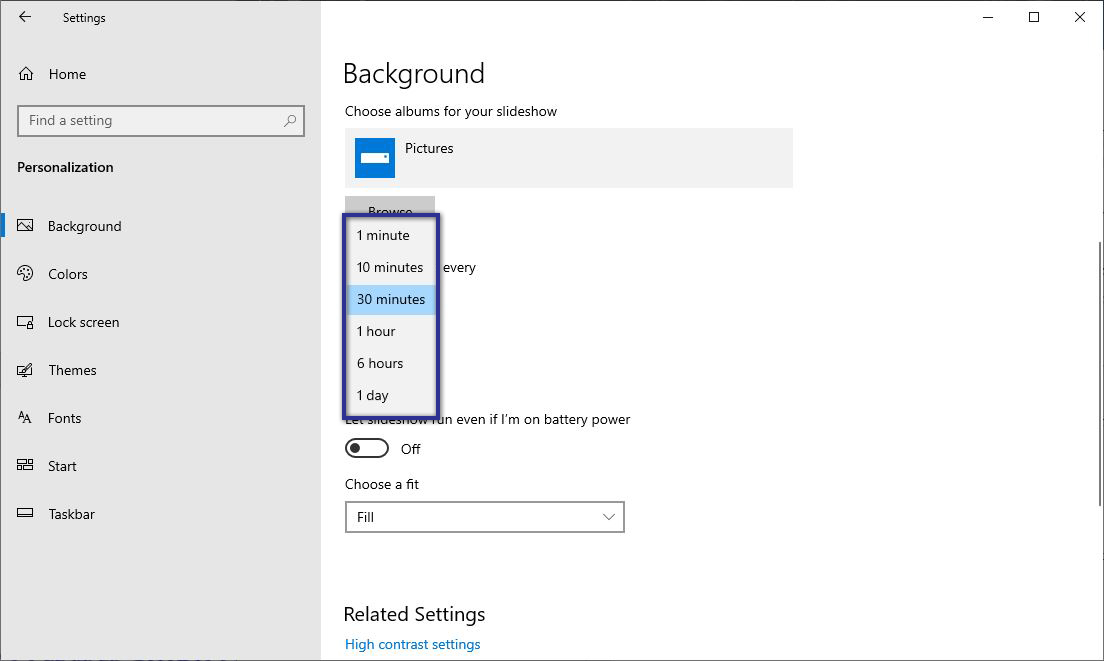 Frekuensi Waktu Wallpaper Slideshow Windows 10