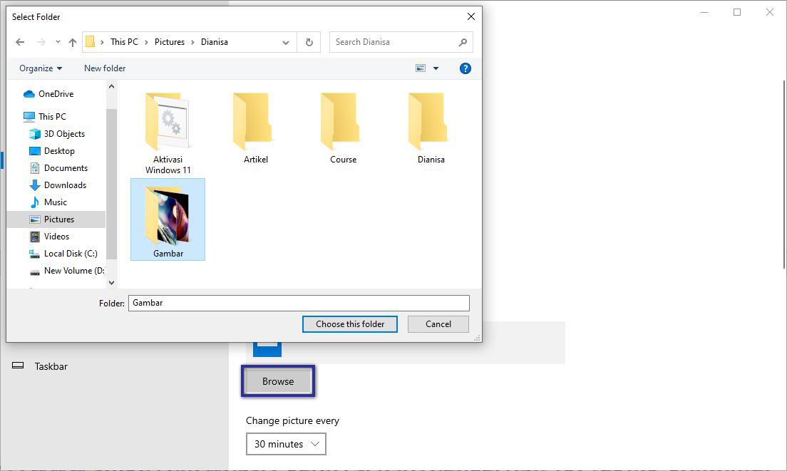 Pilih Gambar Wallpaper Slideshow Windows 10