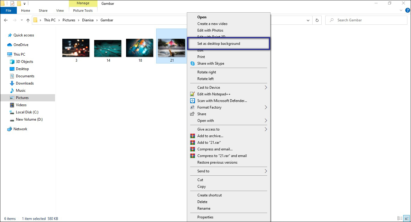 Set Background Explorer Windows 10
