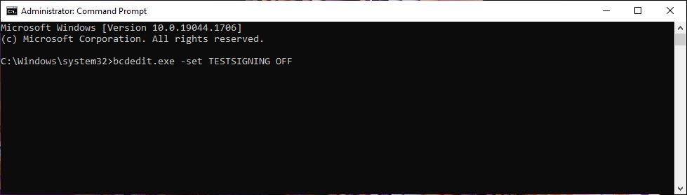 Test Mode OFF Command Prompt