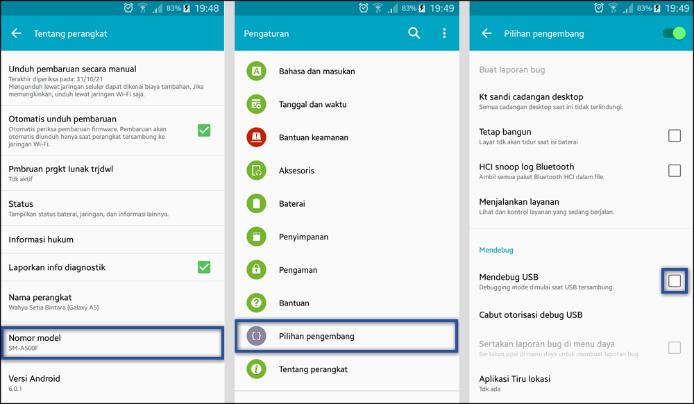 Aktifkan USB Debugging Android