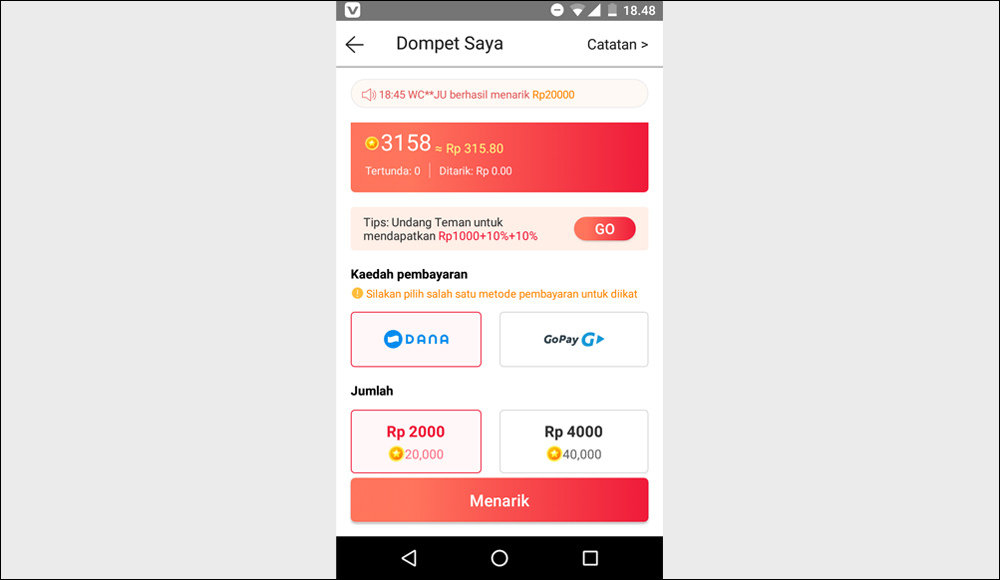 Penarikan Uang Aplikasi VidMate Cash
