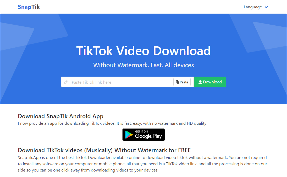 Download Video TikTok di PC dan Laptop Snaptik