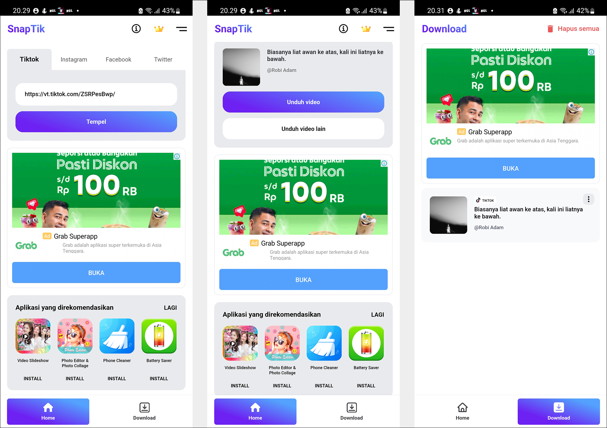 Download Video TikTok tanpa Watermark dengan Snaptik