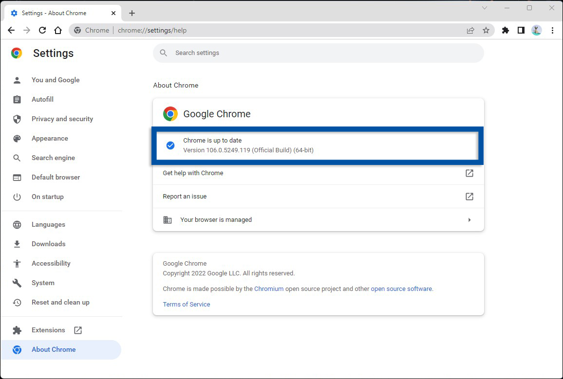 Cek pembaruan Google Chrome