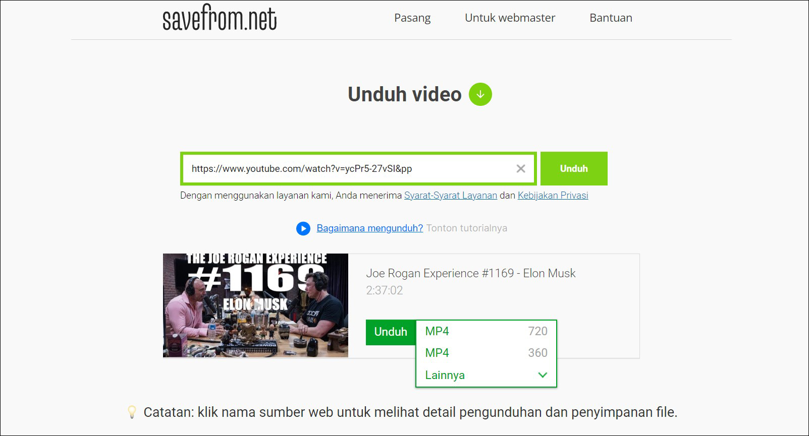 3 Download video YouTube dari Savefrom.net