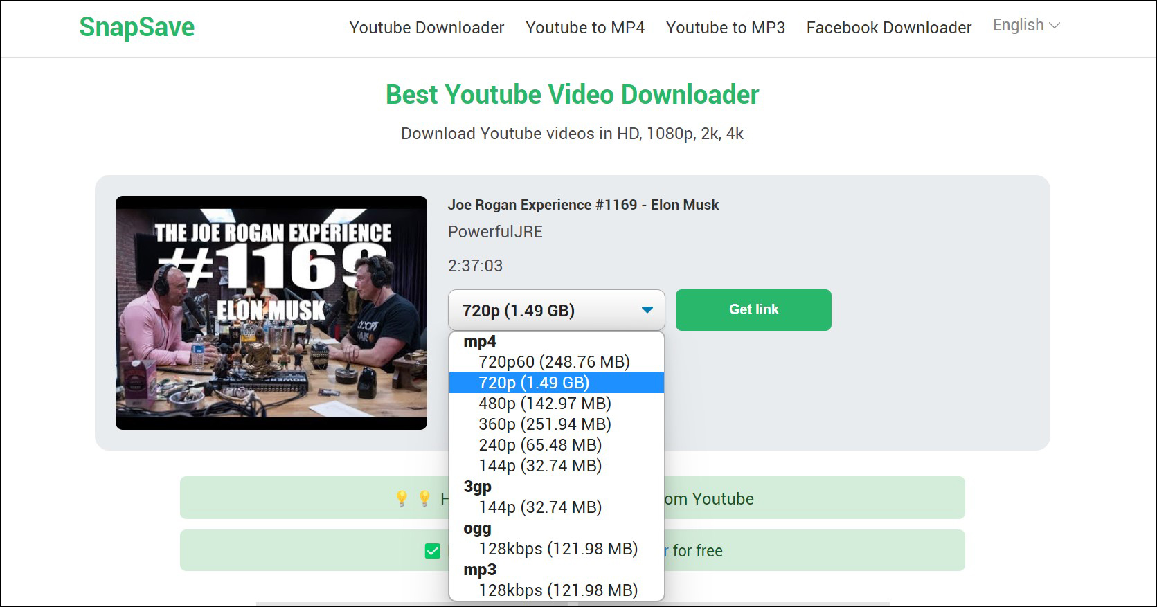 3 Pilih format video yang ingin di download