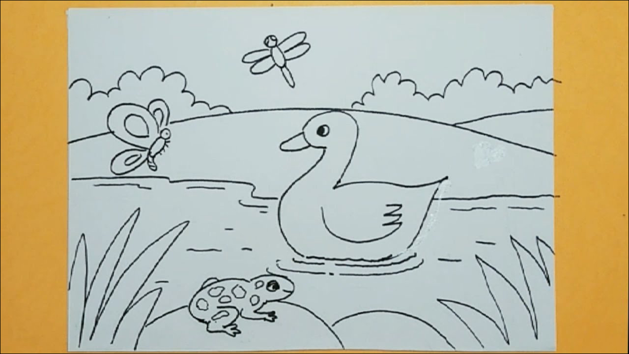 10 Angsa berenang di sungai yang indah bertemu dengan seekor katak, kupu-kupu, dan capung berterbangan