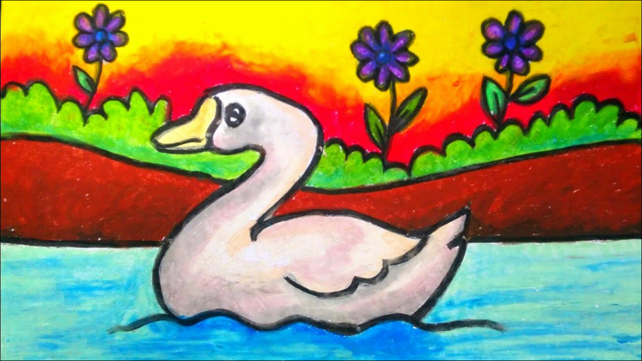 3 Seekor Angsa berenang di sungai, indah di sore hari