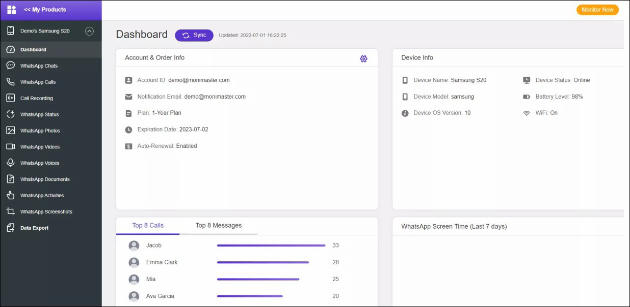 Dashboard MoniMaster for Android