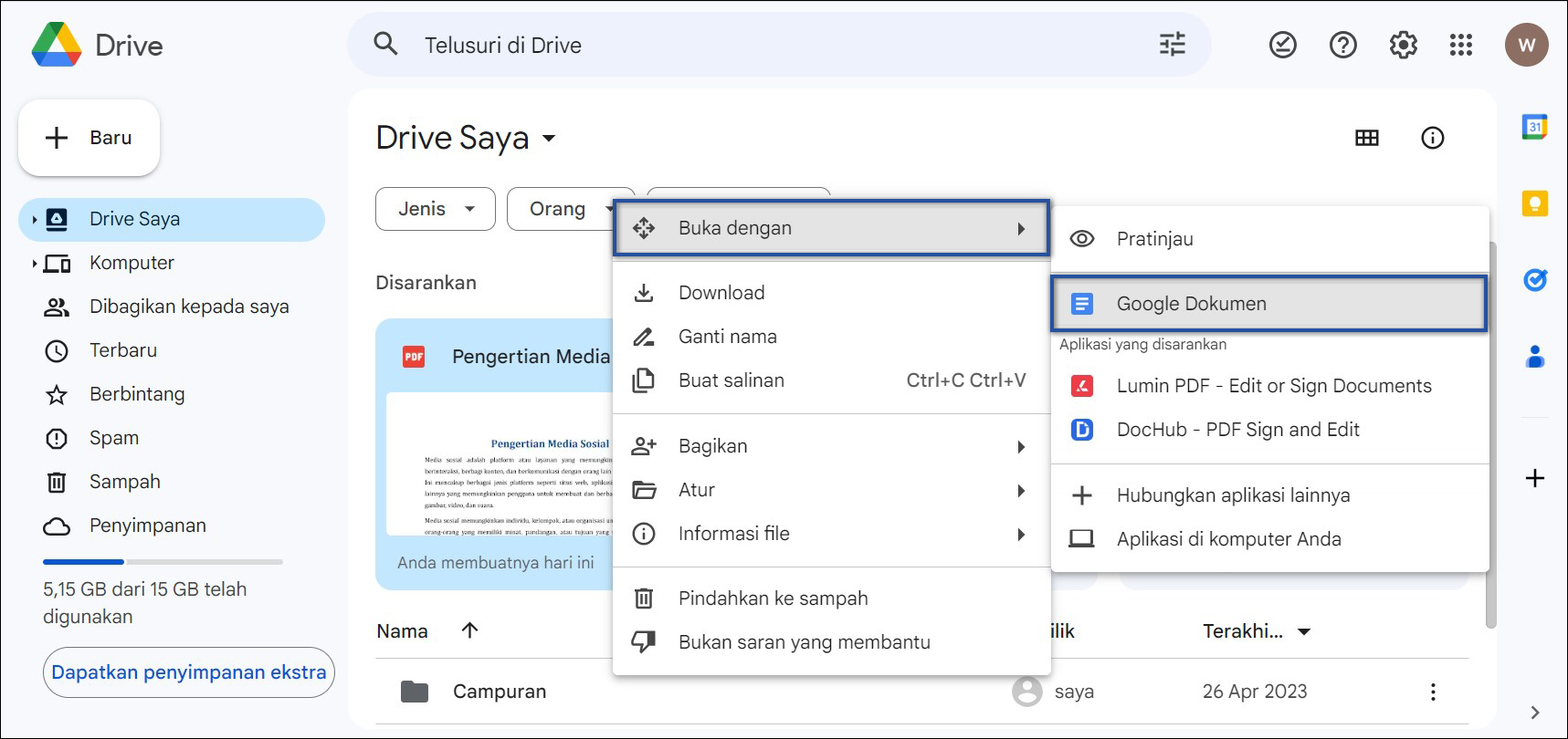 Konversi PDF ke Word via Google Docs