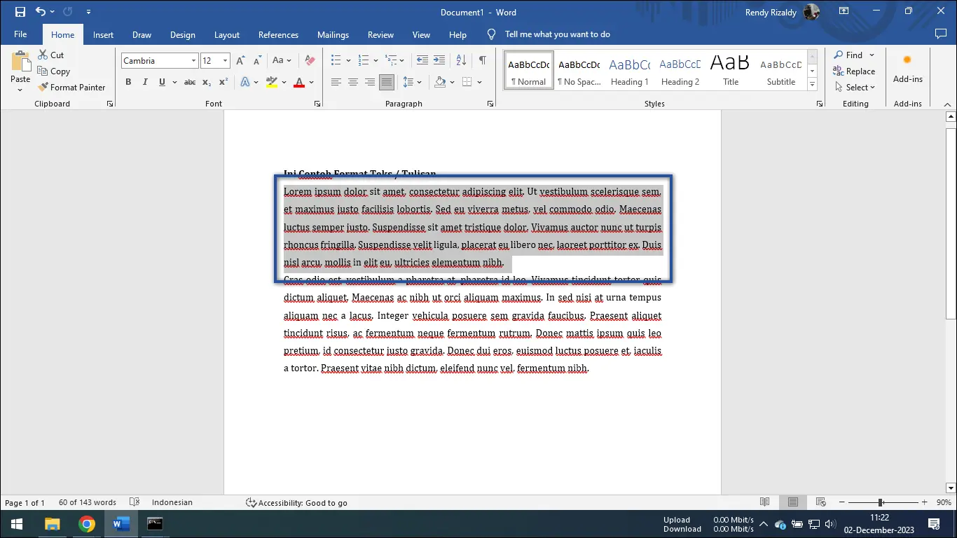 2. Blok teks yang diubah ke rata Kiri