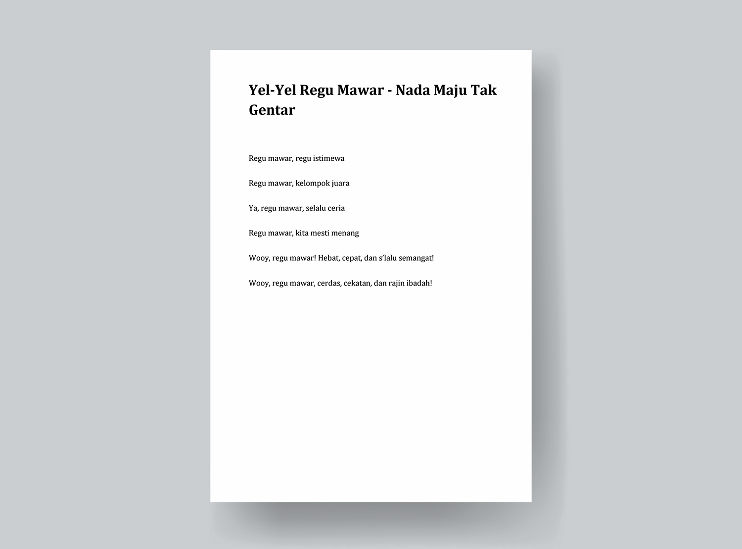 2. Contoh Yel-Yel Regu Mawar - Nada Maju Tak Gentar