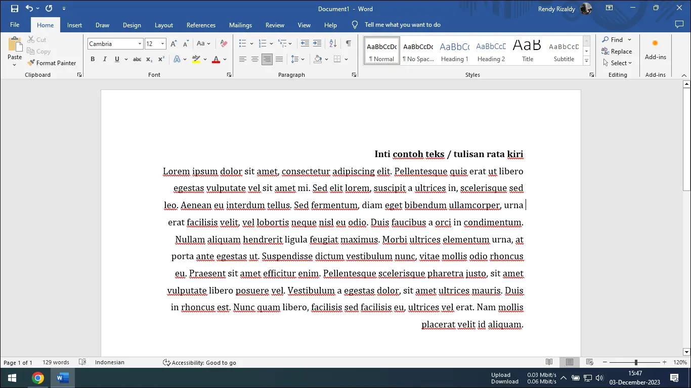 Contoh Penggunaan Rata Teks Kanan