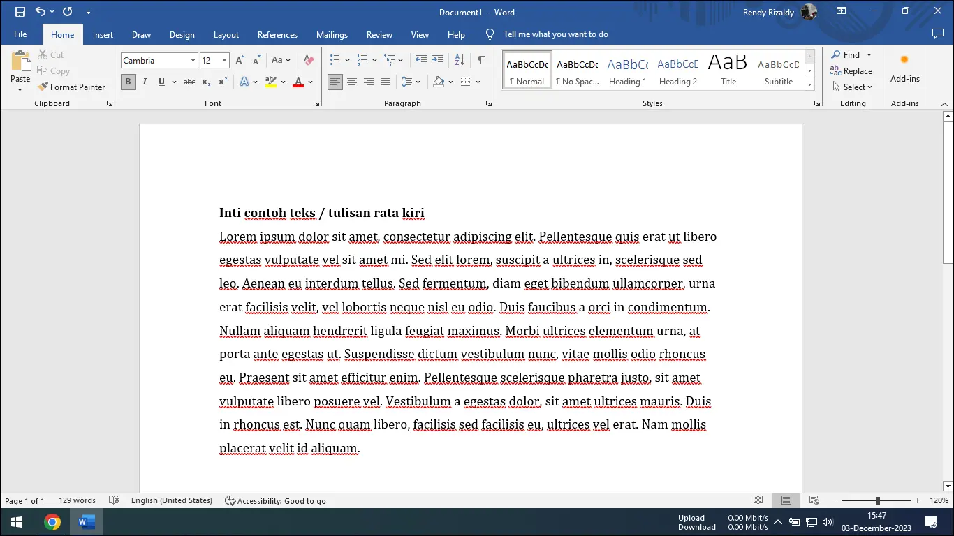 Contoh Penggunaan Rata Teks Kiri