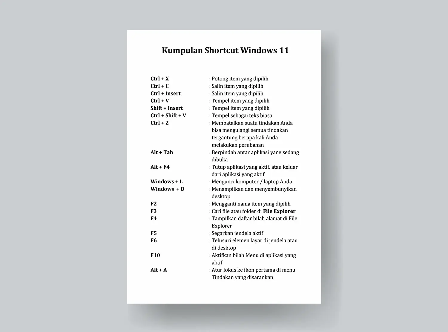 Kumpulan Shortcut Windows 11