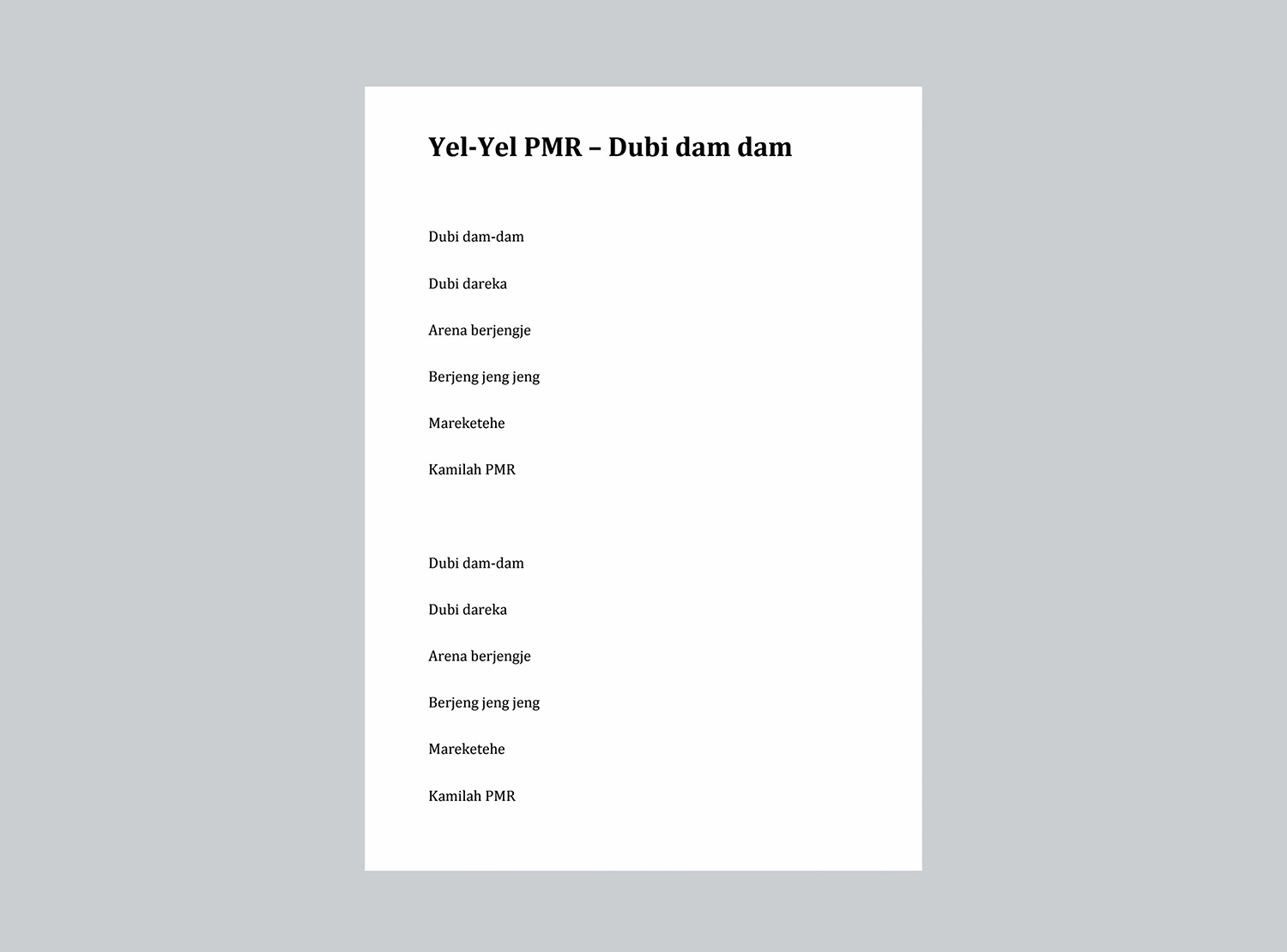 Contoh Yel - Yel PMR Dubi dam dam