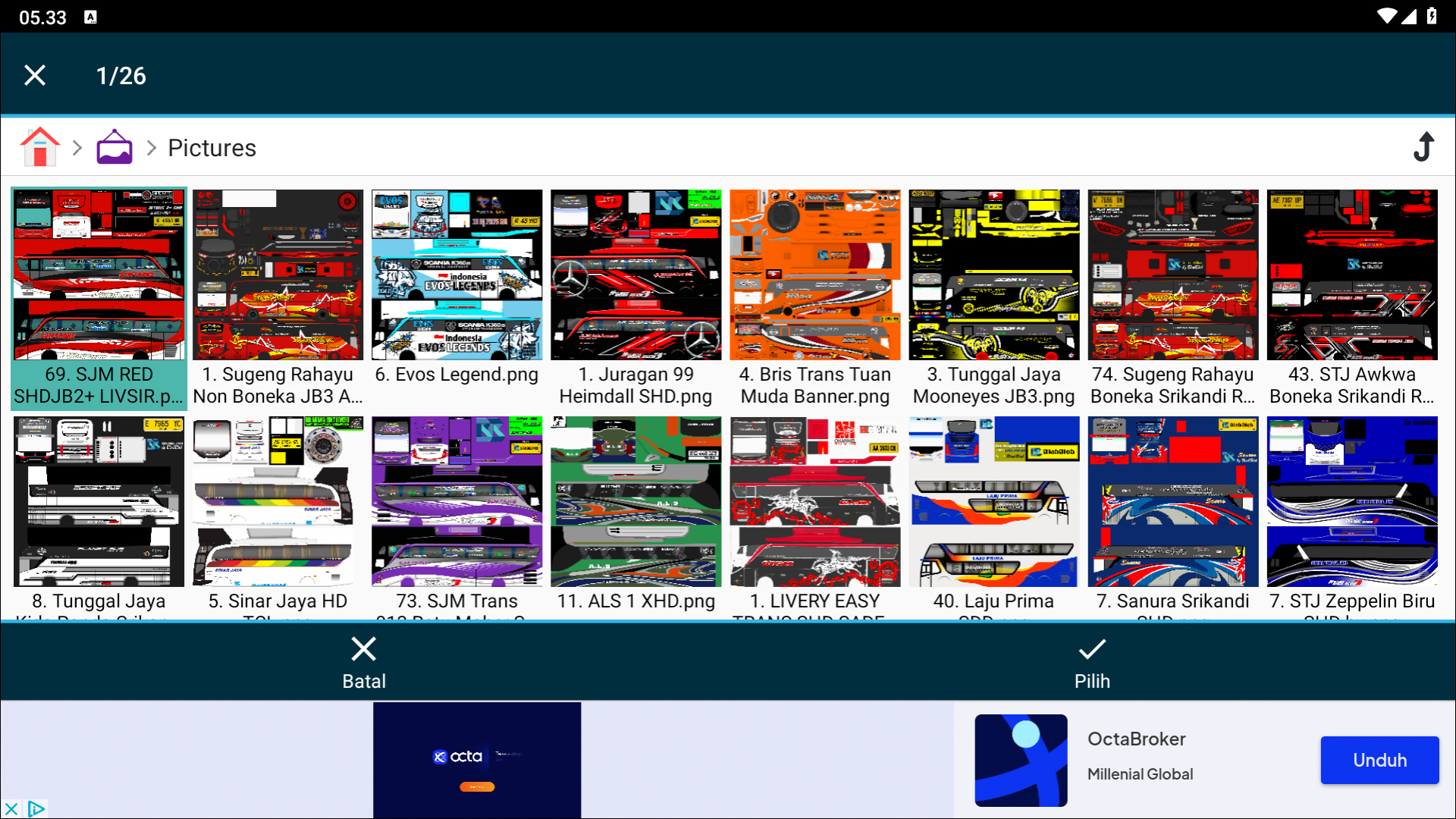 Langkah 5 Memilih Livery yang digunakan - Livery Bussid Pariwisata