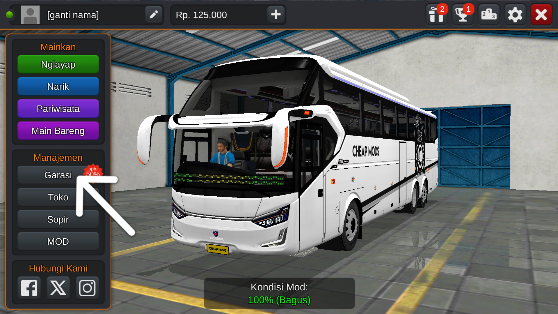 Langkah 1 Tekan menu Garasi - Livery Bussid Tronton