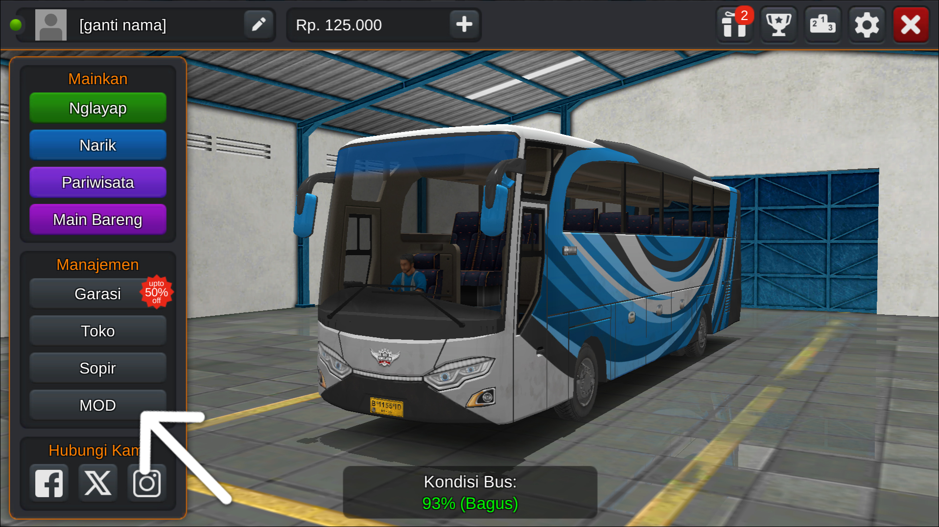 Langkah 1 Tekan menu MOD - Livery BUSSID Truck Canter