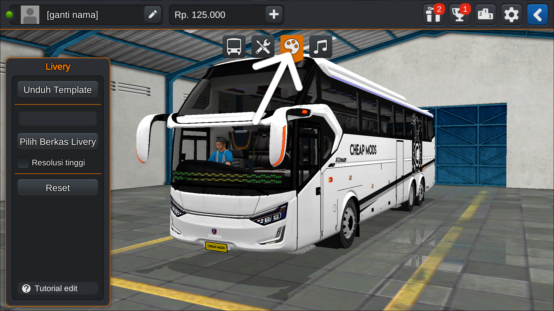 Langkah 2 Tekan ikon Palet Warna - Livery Bussid Tronton