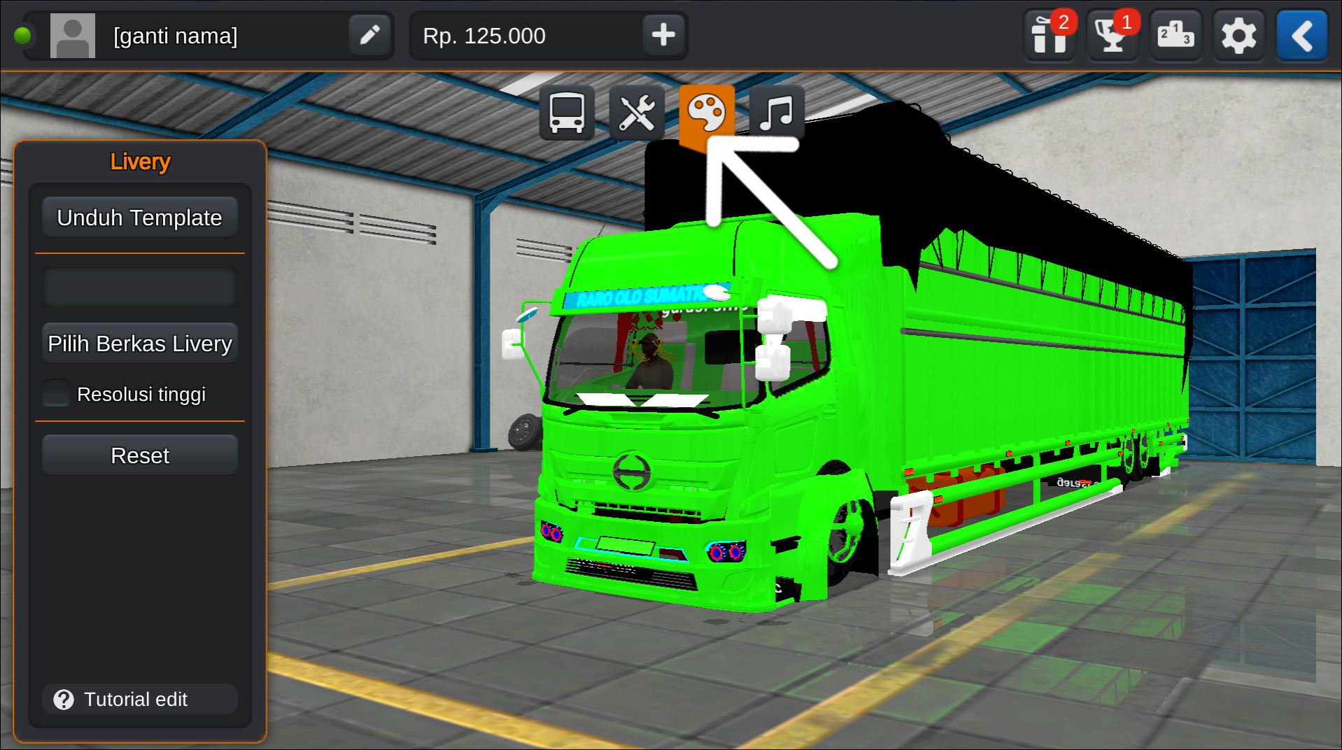 Langkah 2 Tekan ikon Palet Warna - Livery Bussid Truck Tronton