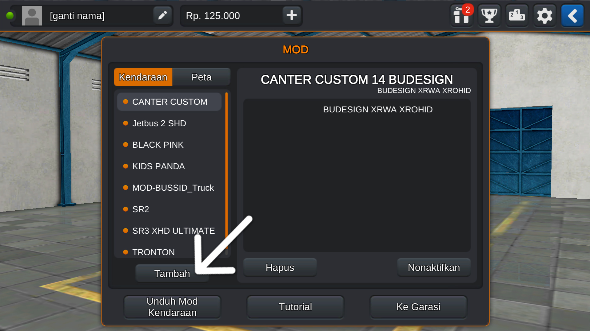 Langkah 2 Tekan menu Tambah - Livery BUSSID Truck Canter