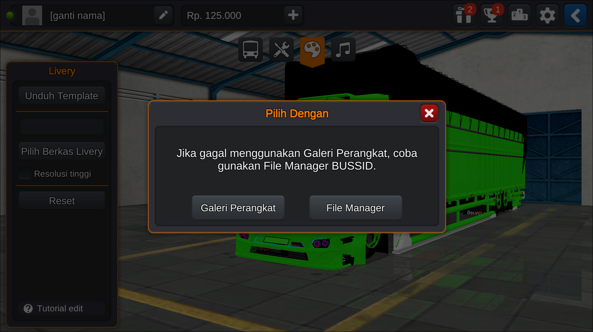 Langkah 3 Memilih tempat berkas penyimpanan - Livery Bussid Truck Tronton