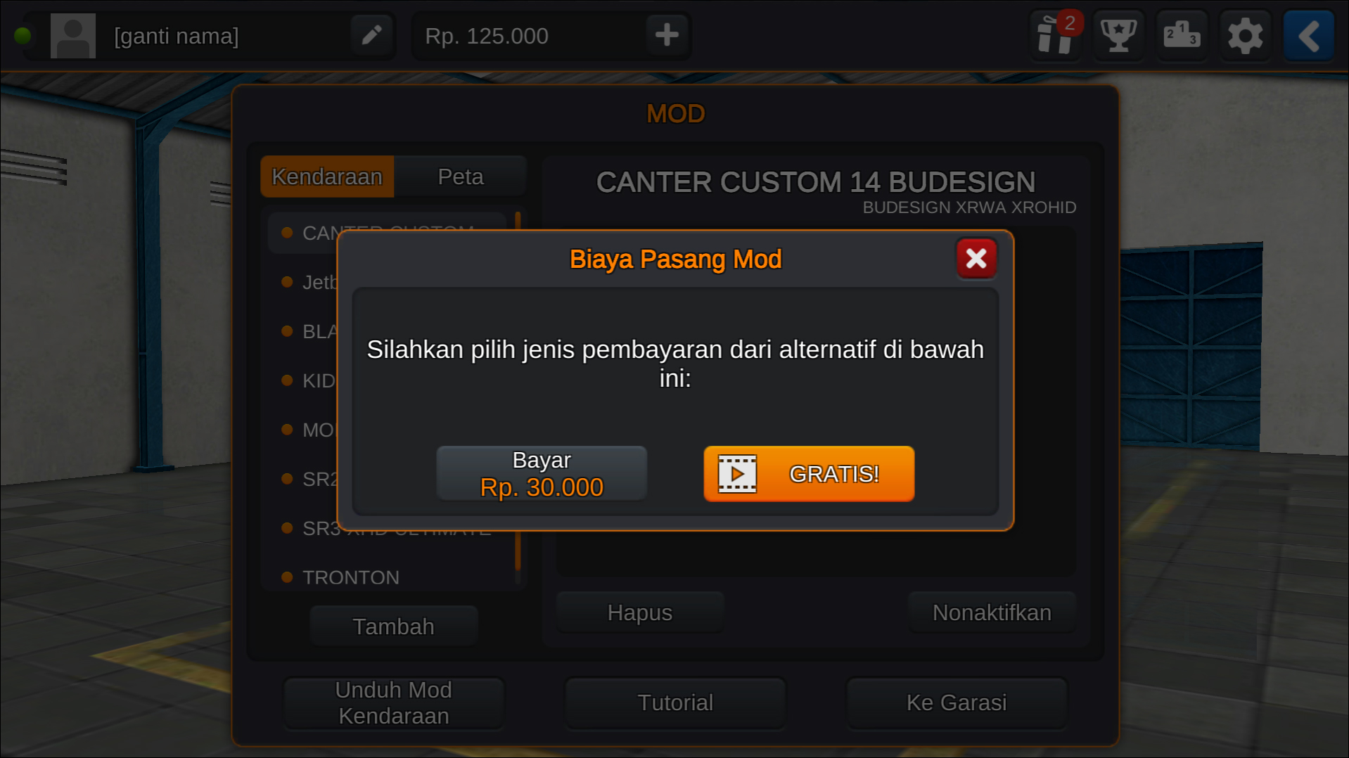 Langkah 5 Opsi pemasangan MOD - Livery BUSSID Truck Canter