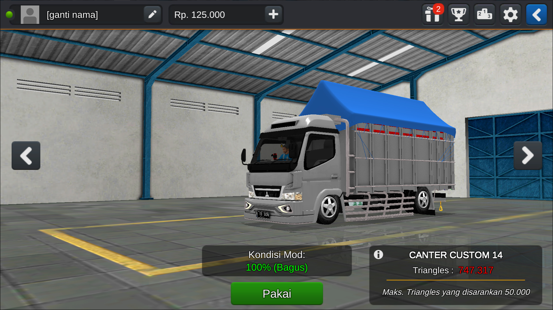 Langkah 6 Tampilan hasil MOD Livery BUSSID Truck Canter