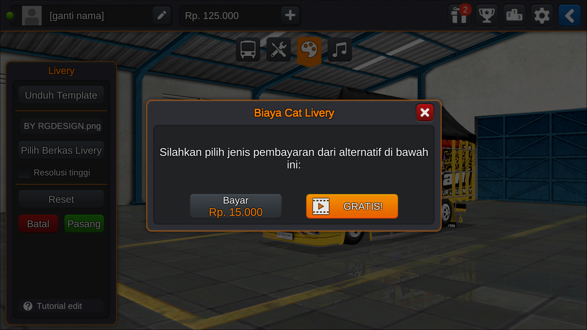 Langkah 7 Opsi pemasangan Livery Bussid Truck Canter