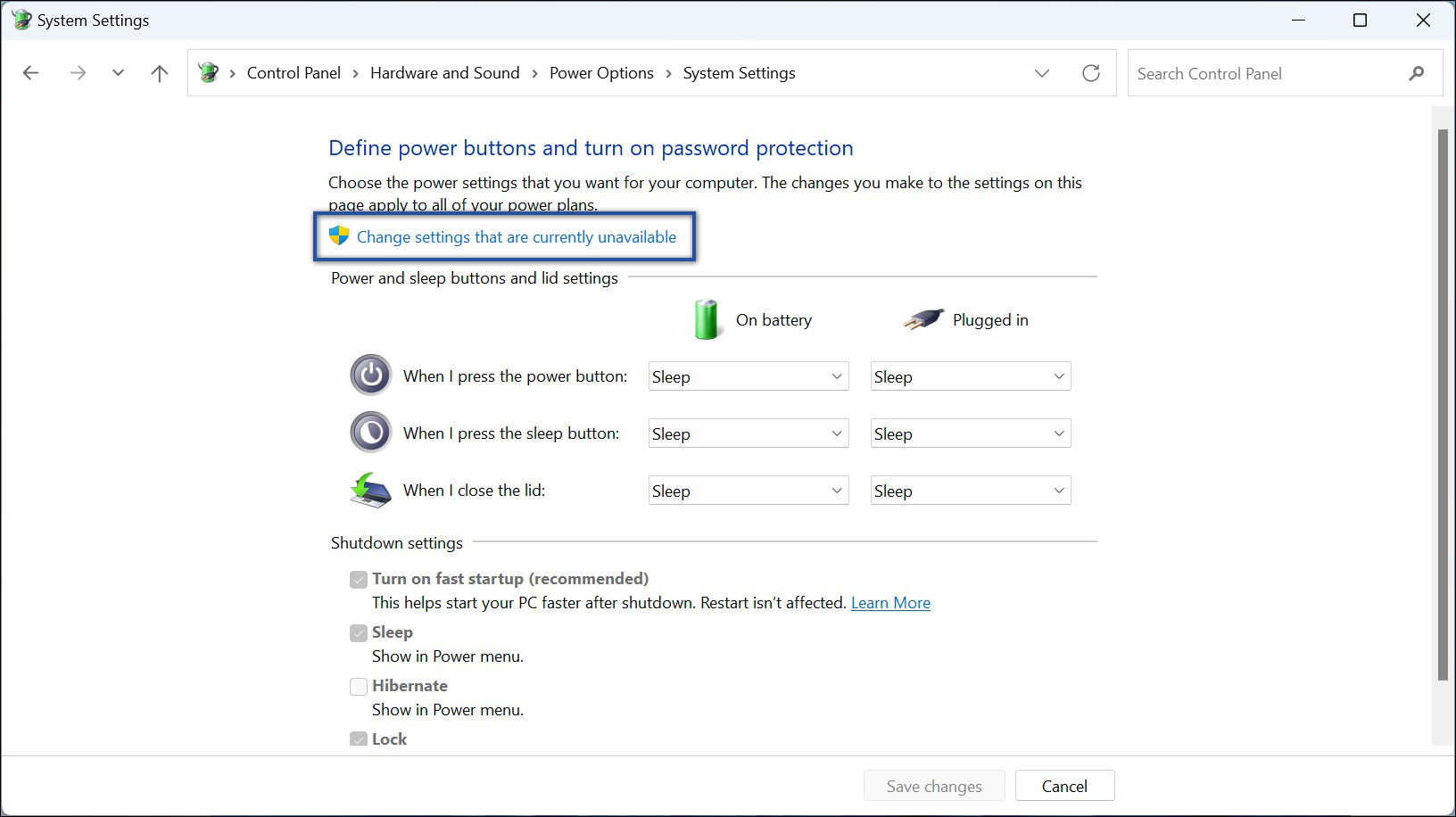 2. Power Options Settings Windows 11