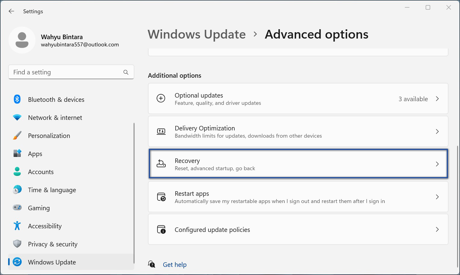 Recovery Windows 11 Lewat Settings